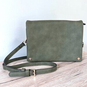 Green Crossbody Clutch Adjustable Strap Purse Bag Pockets Gold Faux Leather Fall